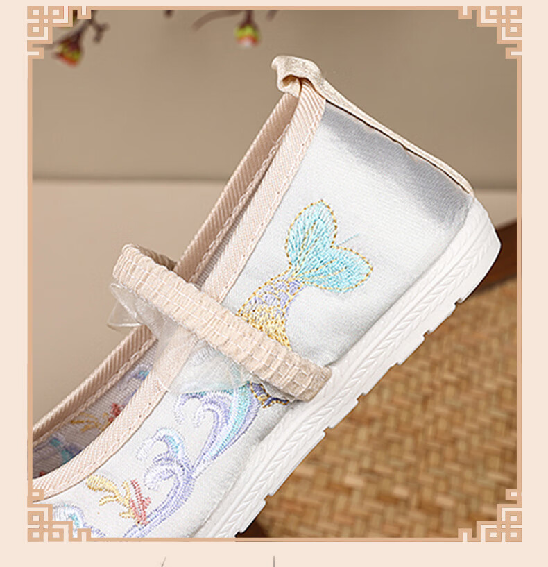 Romon Children's Embroidered Shoes Chinese Style Spring Autumn Tang Suit Performance Cloth Shoes Summer Hanfu Girls Shoes Pink Size 34 7