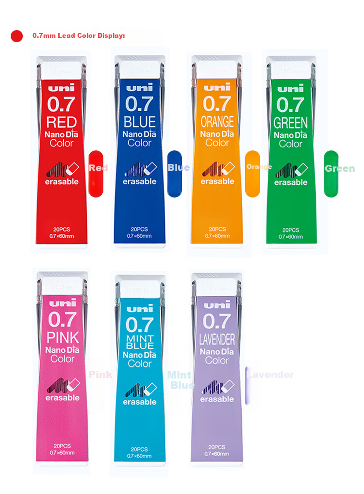 Uni Mitsubishi 202NDC Colored Erasable Lead Core 0.5mm Student Drawing Marker Pen Notebook Writing Automatic Pencil Lead, Mint Blue, 20 Pieces/tube 7