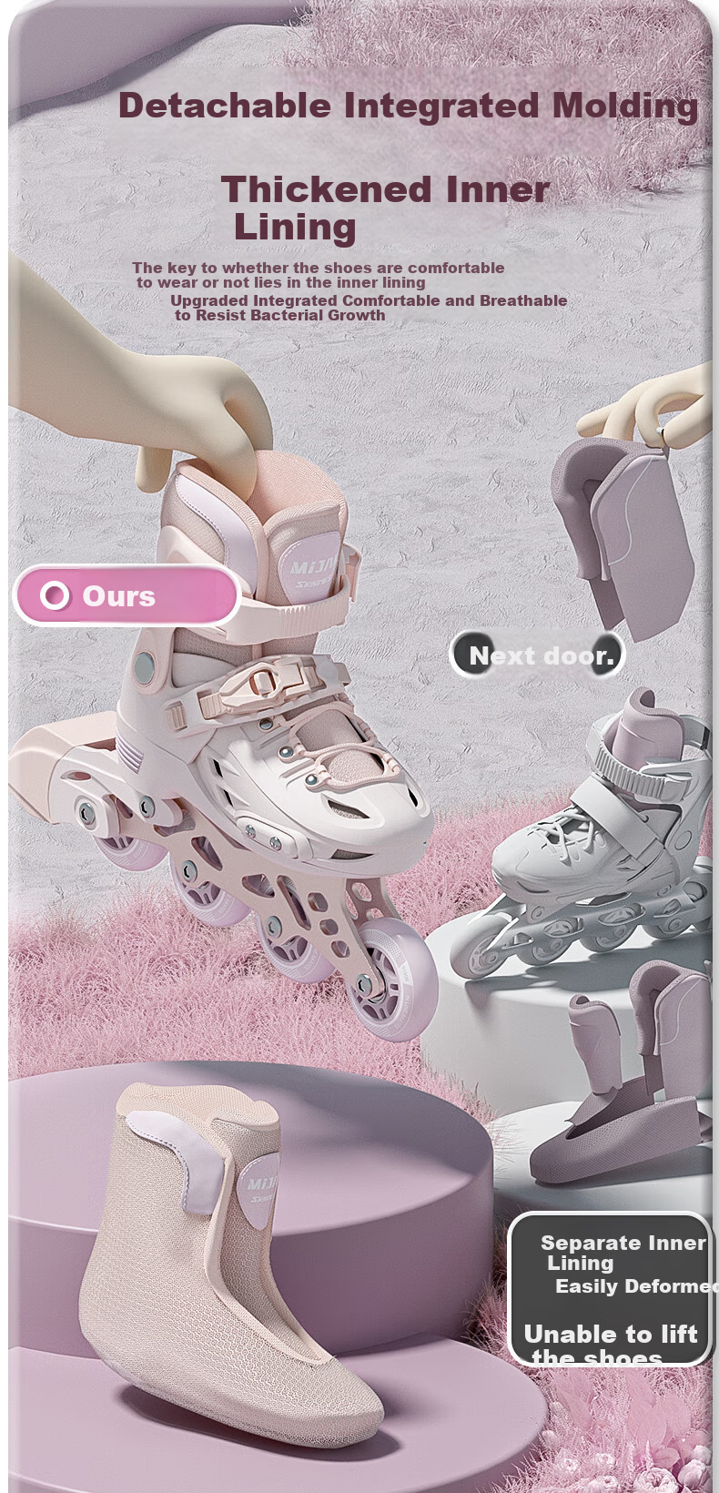 Huabu Roller Skates for Children, Girls' Professional Casual Inline Skates Set, Elementary And Middle School Roller Skates, Lilac Purple S 15