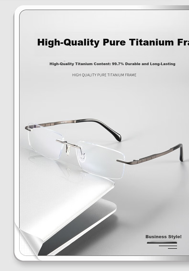 Chuangguo Japanese Imported Reading Glasses, High-End Pure Titanium Eye Protection Brand, Frameless, High-Definition, for Men's Driving, Anti-Blue Light, Authentic Product 6