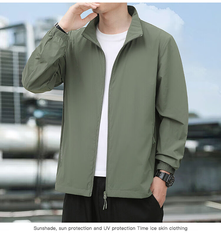 ROMON Men's Summer Outdoor Casual Sun Protection Jacket Stand Collar UV Protection Skin Jacket Blue 3XL 21