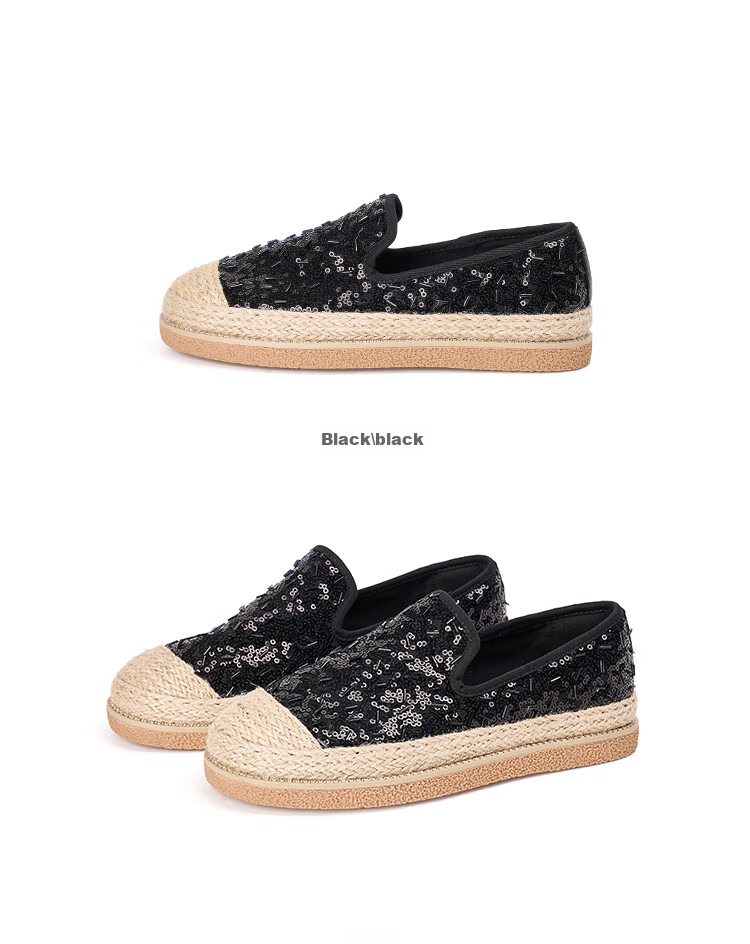 J&M Fisherman Shoes for Women, Spring And Summer Fashion Sequin Platform Slip-On Loafers, Gray, Size 38 14