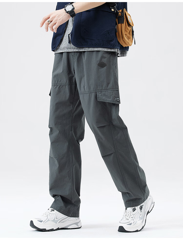 JEEP Ice Silk Pants for Men, Workwear Style, Spring And Summer Tactical Casual Trousers, Loose-Fitting Trendy Men's Pants, Gray, 4XL 10