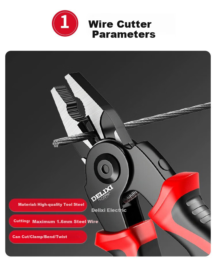 DELIXI ELECTRIC 5-In Multifunctional Pliers Set Including Wire Cutters, Pliers, Strippers, Electrician's Crimping Pliers 5