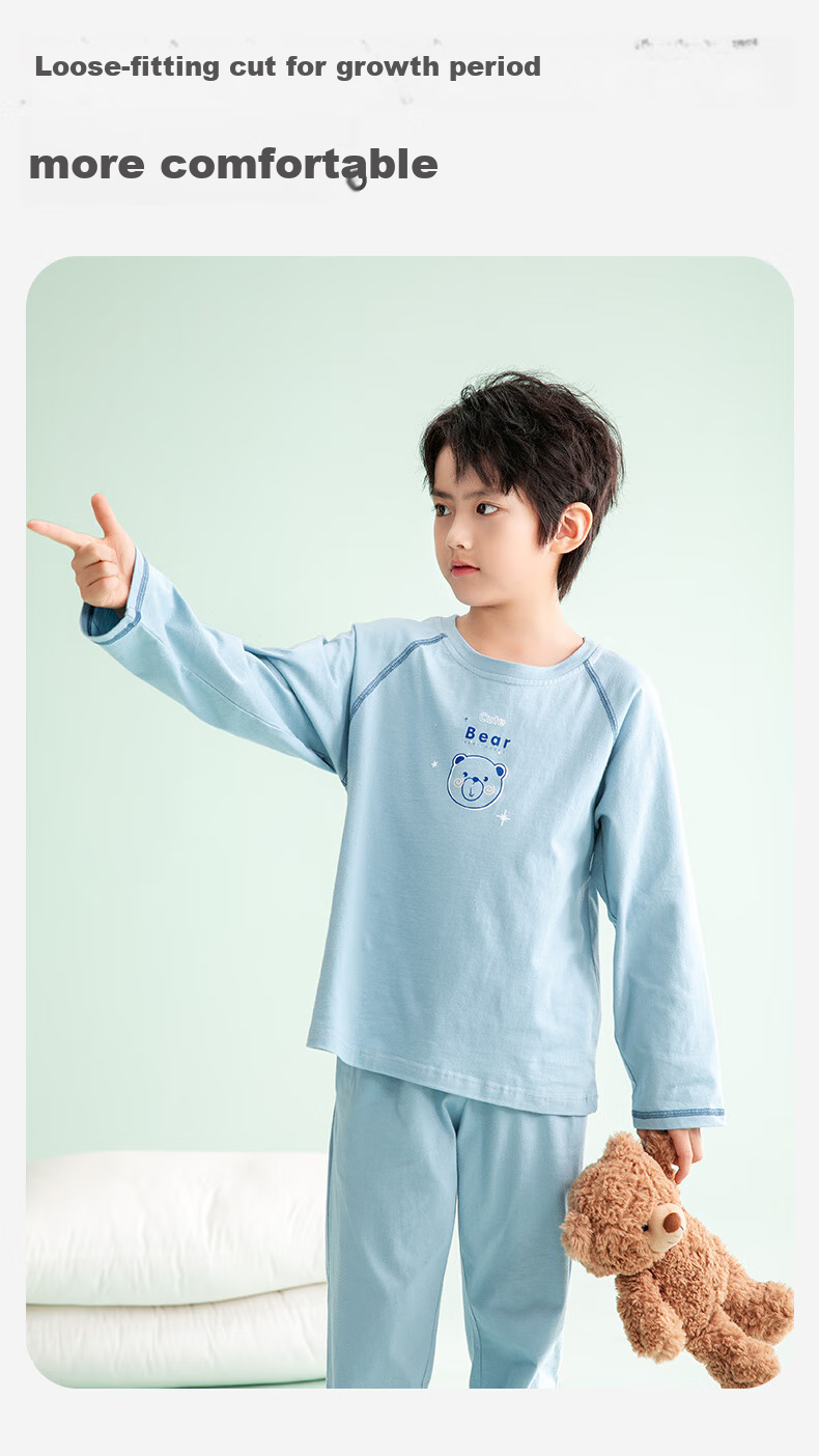 Fenteng Children's Pajamas, Spring New Arrival, Pure Cotton Cute Bear Design, Breathable Boys' Loungewear 8