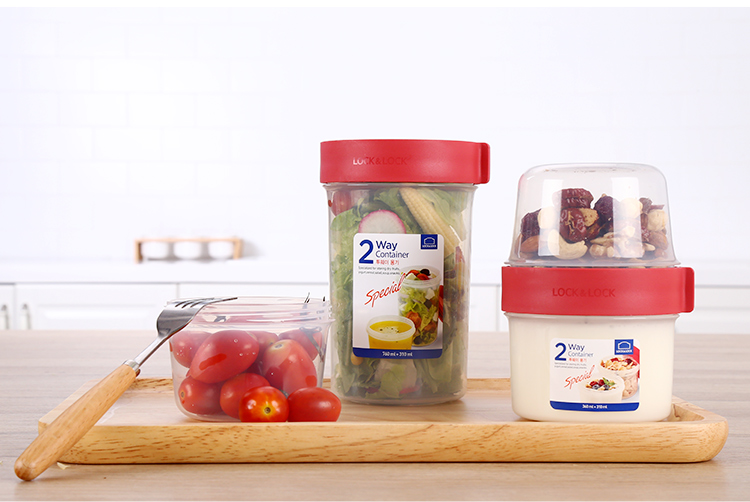 LOCK&LOCK Children's Snack Storage Container, Double-Layer Multi-Purpose Plastic Sealed Lunch Box, Compartmentalized Fruit Refrigerator Storage Box, 2-Piece Set 24