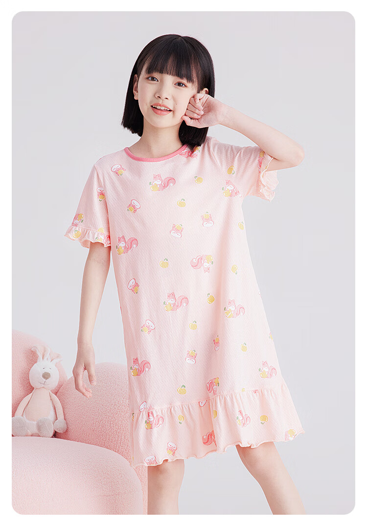 DEESHA Girls' Nightgown, Summer Thin Pure Cotton Mesh Breathable, Little Girl Pajamas, for Older Children, Fruit Green Daisy Pattern, Size 120 2