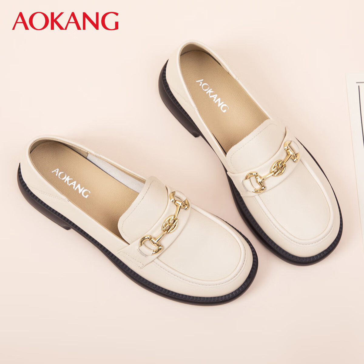 Aokang Official Women's Soft Sole Commuter Loafers Leather Mom Shoes Spring Autumn Casual Oxford British Style Versatile Small Leather Shoes MT