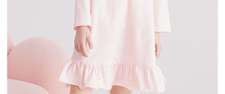 DEESHA Girls' Pure Cotton Long-Sleeve Nightgown, 7A Antibacterial Spring Season, All-Cotton Princess Dress for Older Children, Light Pink Panda, Size 160 17