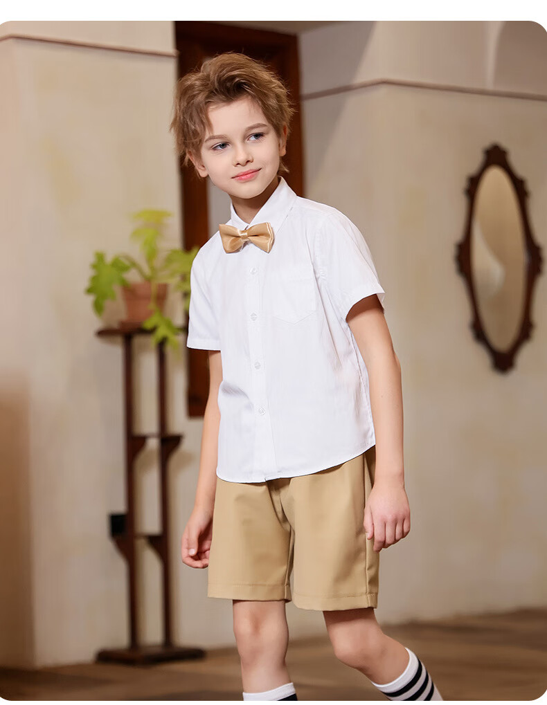 Yinuofang Children's Shirt, Boys' Short-Sleeve White Dress Shirt, Performance Wear for June 1st, Suit Shirt, Summer T-Shirt, Graduation Season, Chorus 6