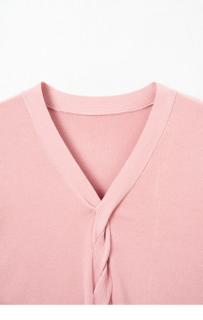 YANYEE Pink Cable Knit Sweater Women 2025 Summer Elegant Slim Fit Long Sleeve V-Neck Top Purple M 13