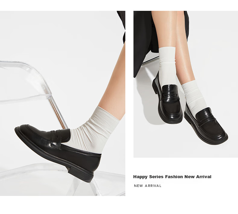 Hotwind Black Loafers for Women, New Classic Soft-Soled Black Flats, Retro British Style Leather Shoes, Women's Footwear 7