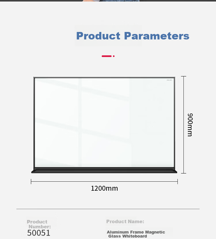 Deli 120*90cm Aluminum Frame Magnetic Hanging Tempered Glass Whiteboard, Office Meeting Writing Board Blackboard, Includes Whiteboard Eraser, Whiteboard Markers, Magnetic Pins 50051 19