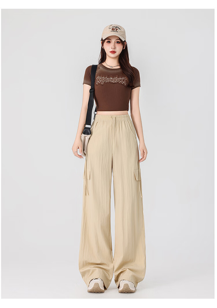 Free Style Women's High Waist Draped Wide Leg Cargo Pants 2026 Summer New Ice Silk Cool Casual Sports Paratrooper Tactical Pants 27