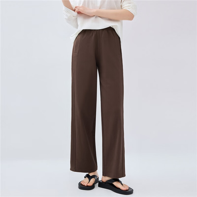 Giordano Women's Cotton Side Bone Pleated Wide-Leg Pants with Elastic Waist, Knitted Casual Sports Trousers 05415455
