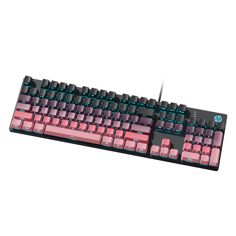HP Mechanical Keyboard Wired for Office, E-Sports And Gaming Dedicated Desktop And Laptop Computer Side-Engraved Gradient Blackberry Pink Ice Blue Light Tea Switch 104 Keys