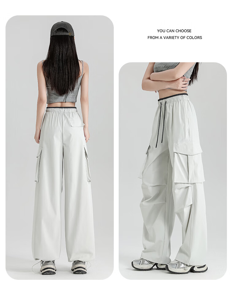 Free Style Women's Cargo Pants Summer Thin 2026 New High Waist Slim Drawstring Jogger Paratrooper Wide Leg Hiking Casual Pants 32