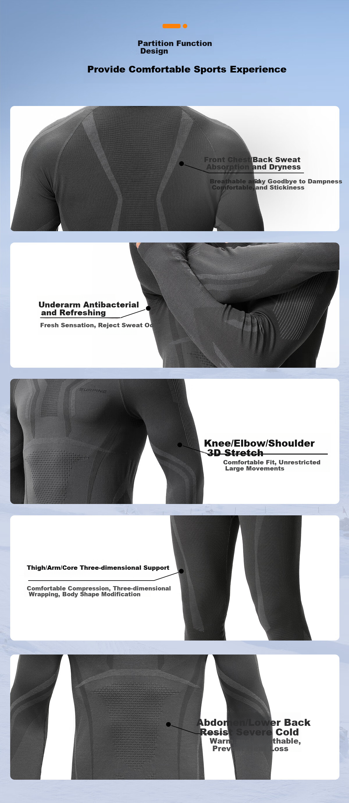 SURPINE Yuxue Series Merino Wool Ski Quick-Dry Shirt for Men, Antibacterial Moisture-Wicking Functional Underwear 5