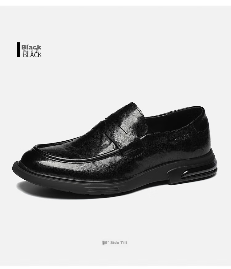 St&Sat Men's Shoes, Top-Grain Leather, Formal Business Dress Shoes, Versatile Slip-On Casual Leather Shoes for Men, Black, Size 43 5