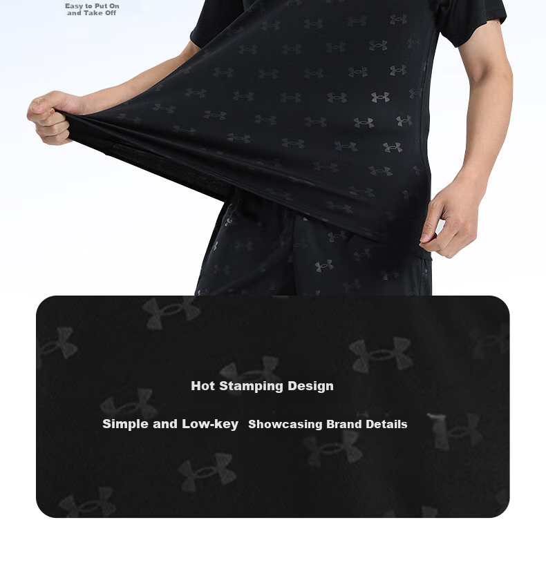Under Armour Quick-Dry Short-Sleeve T-Shirt for Men, Summer Full-Print New Loose-Fit Sports Training Basketball Running Fitness Wear 5