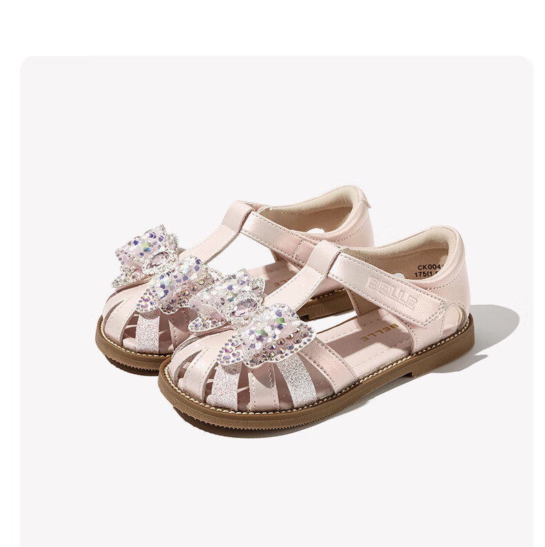 Belle Children's Shoes, Girls' Closed-Toe Sandals, Summer Kids' Crystal Princess Shoes, Baby Soft-Soled Walking Shoes, Pink, Size 30 7