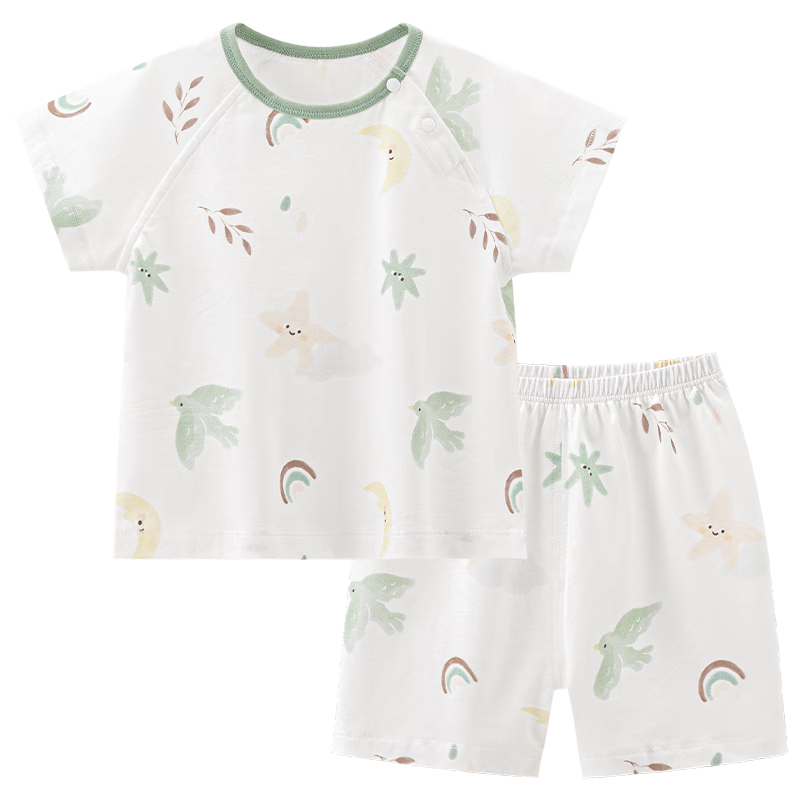 Guaiqixiong Infant Pure Cotton Short-Sleeve Shorts Two-Piece Set, Summer Thin Style, Home Baby Summer Outfit, T-Shirt And Pants