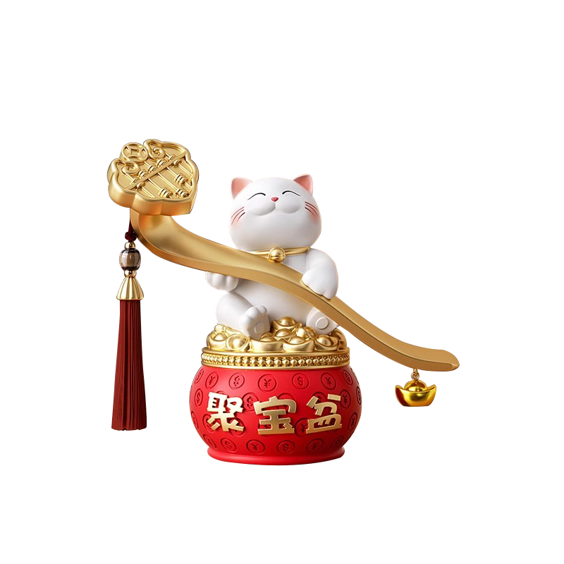 Heshengtang Auspicious Fortune Cat Treasure Bowl Ornament New Chinese Style Living Room Entrance Reception Opening Housewarming Gift Decoration