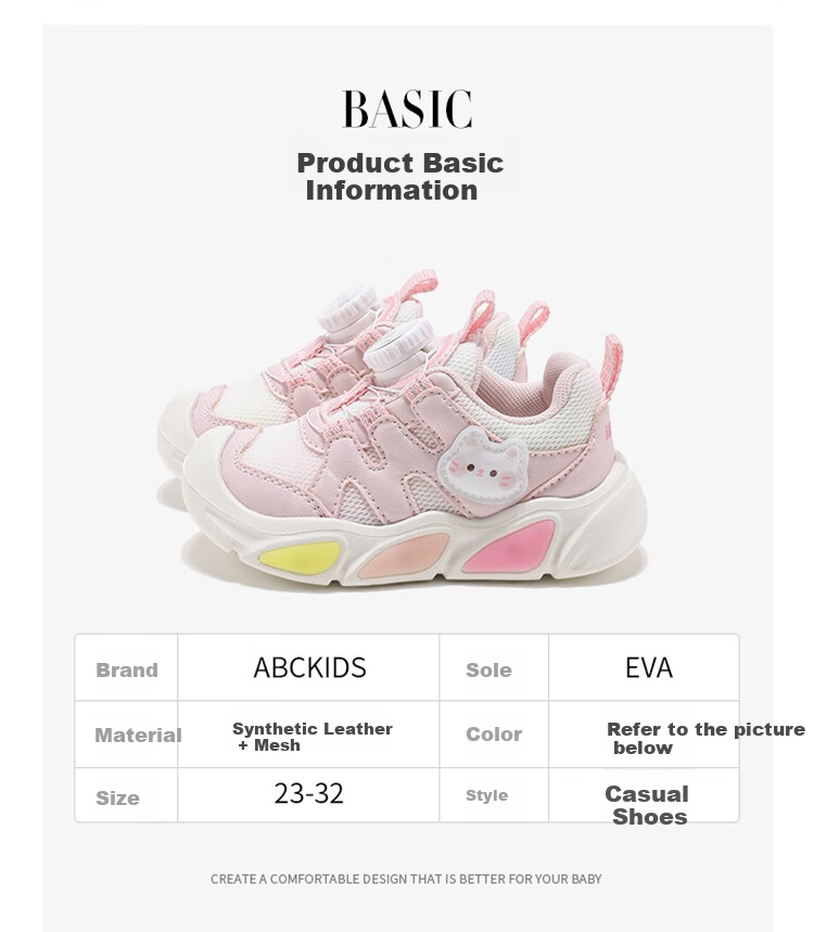 ABC KIDS Baby Sneakers, Autumn Children's Shoes, Girls' Casual Mesh Running Shoes, 3046 Pink, Size 28 3