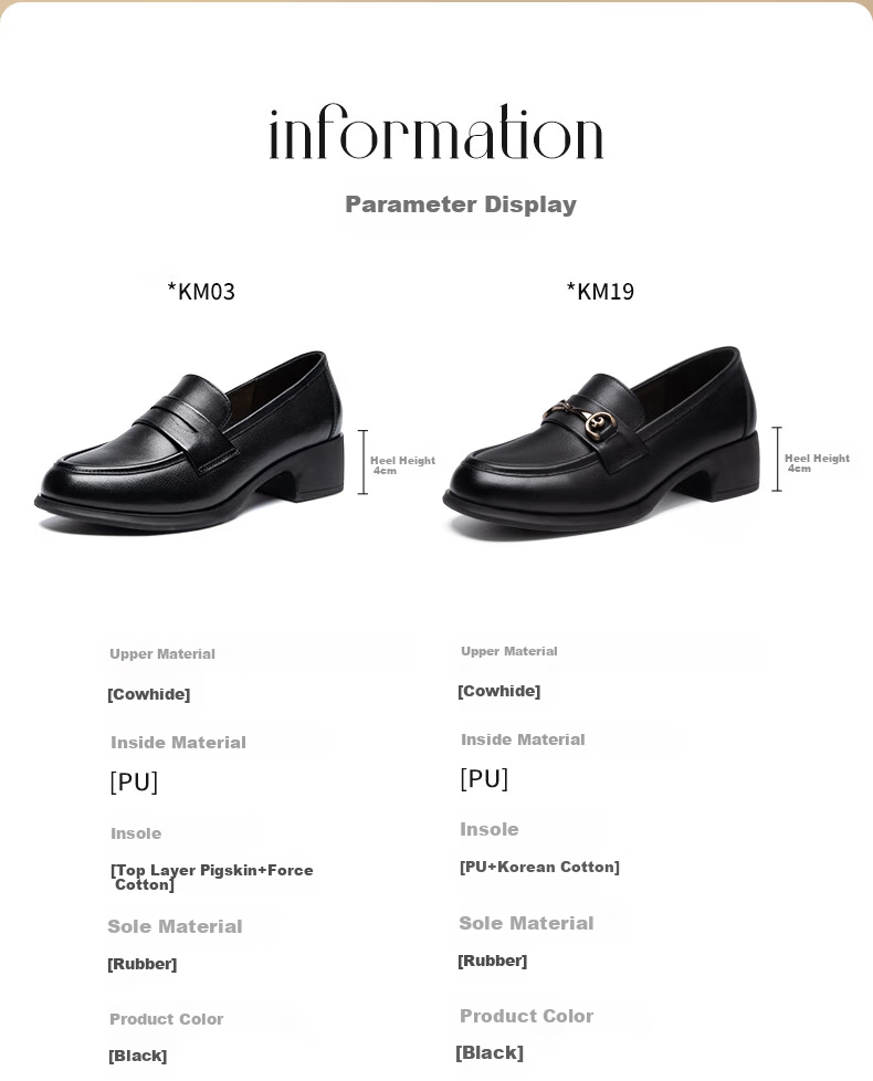 ZHR Top-Grain Leather Loafers for Women, Chunky Heel Commuter Leather Shoes, Slip-On Soft-Soled Flats for Women KM03 Black Size 40 2