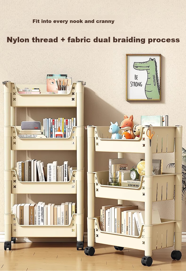 Quanpinwu Movable Bookshelf Storage Rack, Floor-Standing Bookcase, Bag Organizer Shelf, Storage Rack, Snack Shelf, Small Cart, Small Bookshelf 5