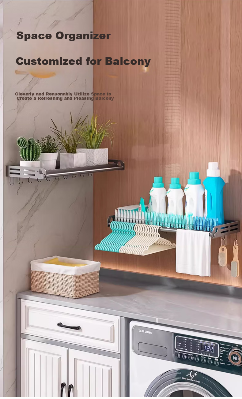 Huxiansen Balcony Laundry Rack, No Drilling Required, Wall-Mounted Bedroom Detergent Storage Shelf, Laundry Basin Organizer 2