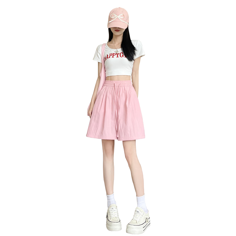 Freedom Style Ice Silk Women's Shorts 2026 Summer New Petite Outerwear Five-Point High Waist Slim Loose Casual Sports Pants
