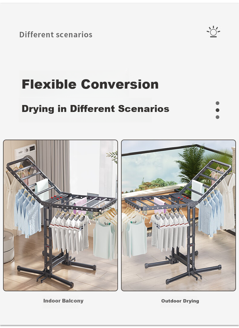 HKG Aluminum Alloy Wing-Shaped Folding Clothes Drying Rack with Adjustable Height for Balcony, Laundry Room, Indoor And Outdoor Use, Thickened And Reinforced 2