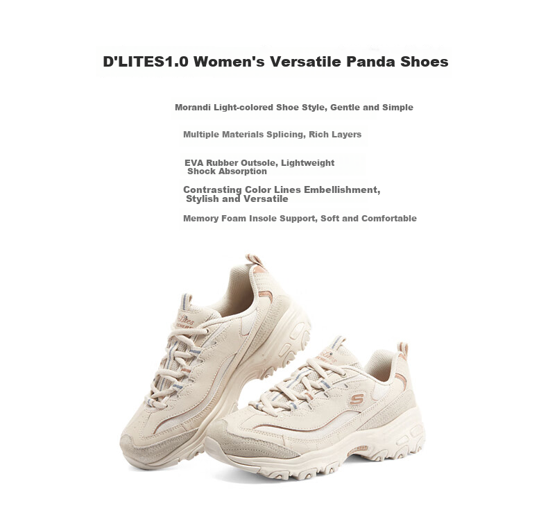 Skechers Moka Bear Morandi Light-Colored Sneakers, Women's Dad Shoes, 896145 1