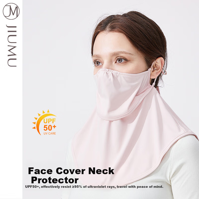 JIUMU Ice Silk Sun Protection Face Mask for Women, Summer UV Protection Sunshade Veil, Neck Guard for Driving, Breathable Full Face Mask
