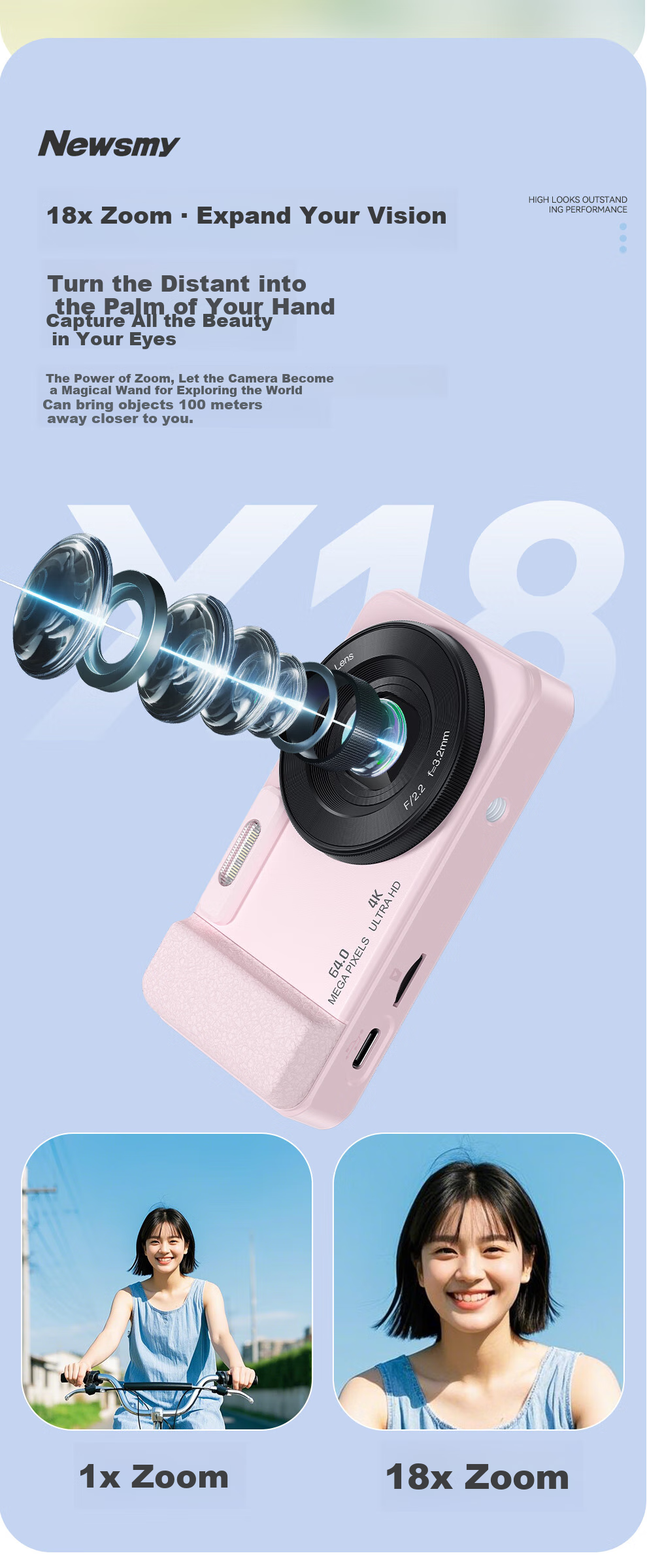 Newsmy N3 Digital Camera, Student-Friendly CCD Alternative, High-Definition Pixel, Campus Photography, Travel Portable, Compact Point-and-Shoot Camera, Entry-Level Camera, Birthday Gift for Girls, 128GB, Pink 10