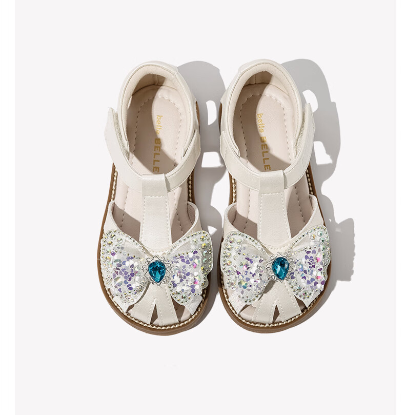 Belle Children's Shoes, Girls' Closed-Toe Sandals, Summer Kids' Crystal Princess Shoes, Baby Soft-Soled Walking Shoes, Pink, Size 30 11