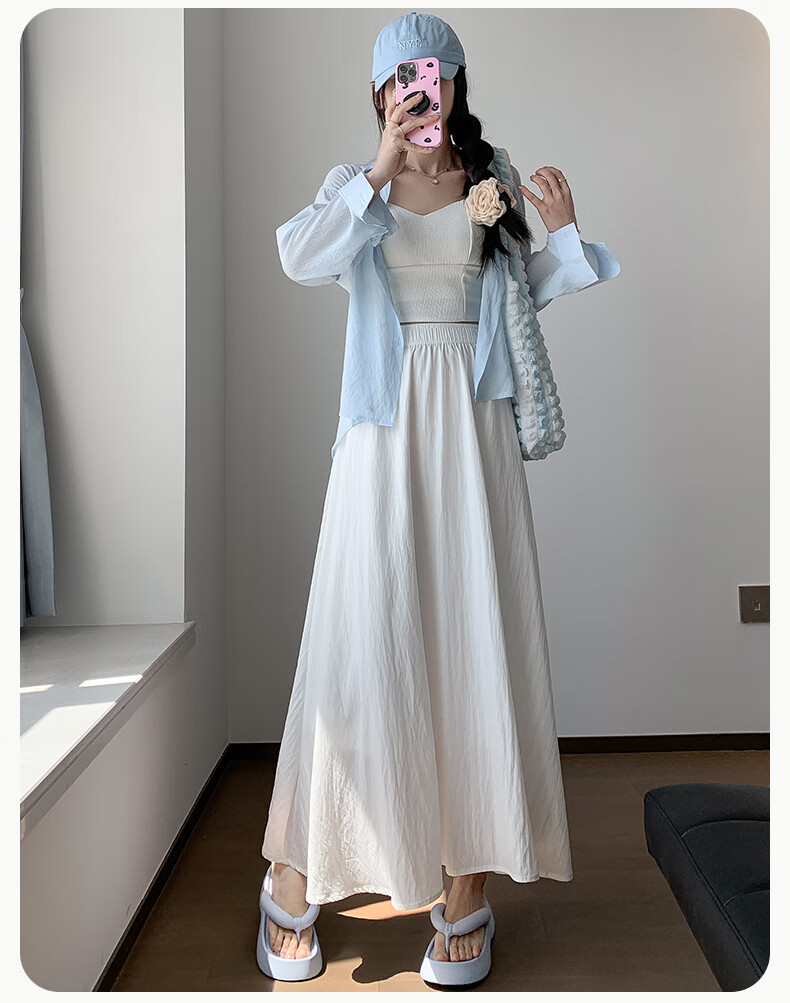 BOPRUIEY Women's Summer Skirt, 2026 Latest Style, Loose High-Waist Draping Ice Silk Yamamoto Skirt, Casual White A-Line Long Skirt 15