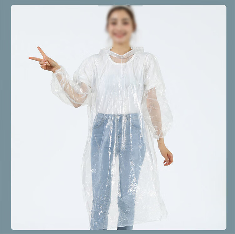 Mashifu Disposable Raincoat [7 pcs/pack] Adult Portable Card Rain Poncho PE Thickened Unisex Long Hooded Outdoor Transparent Raincoat One Size (Morandi 7 Colors) 17