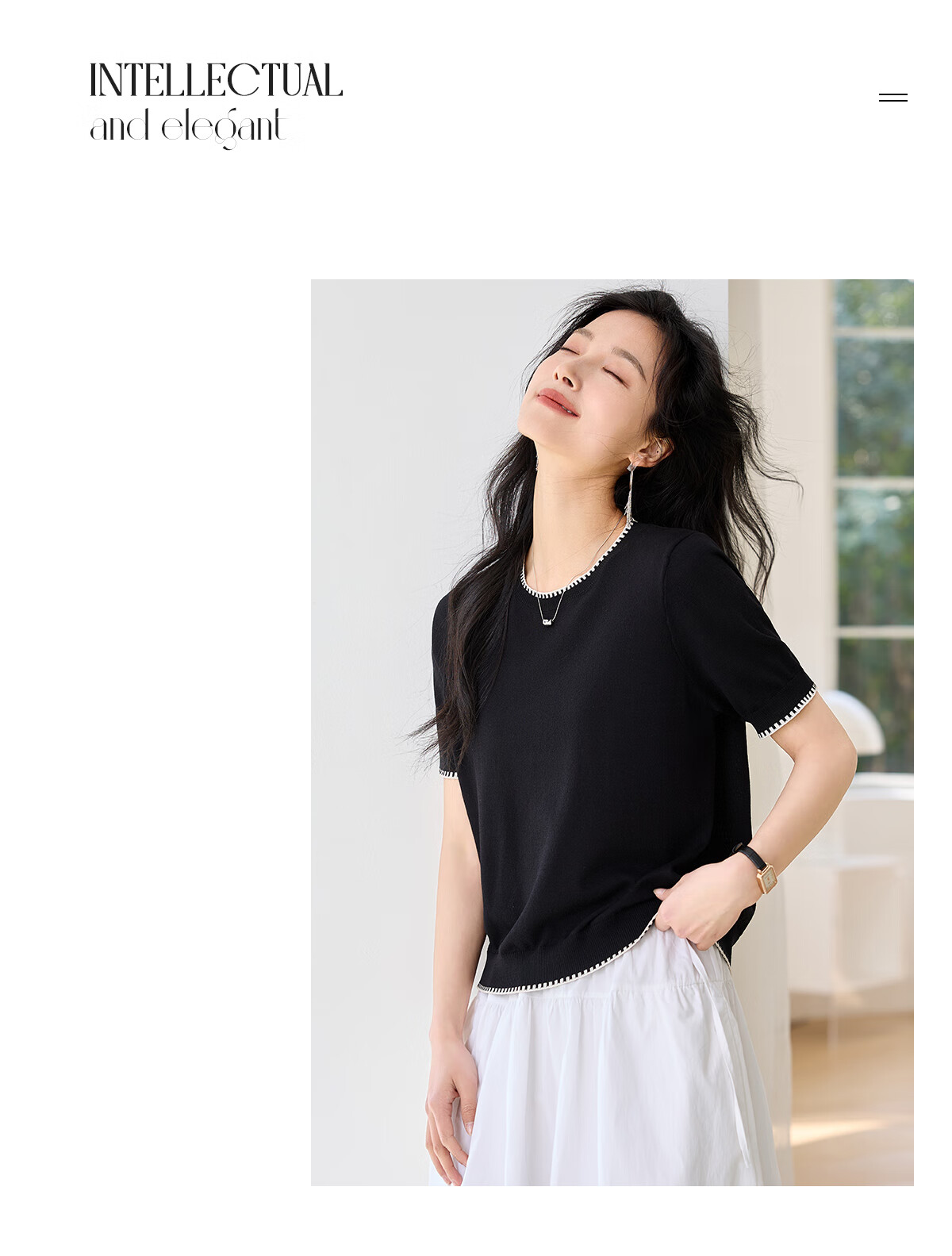 Chushen Summer Knitted Short-Sleeve T-Shirt for Women, Fashionable Round Neck Contrasting Color Design, Simple And Elegant Knitted Top Base Shirt S52T025 6