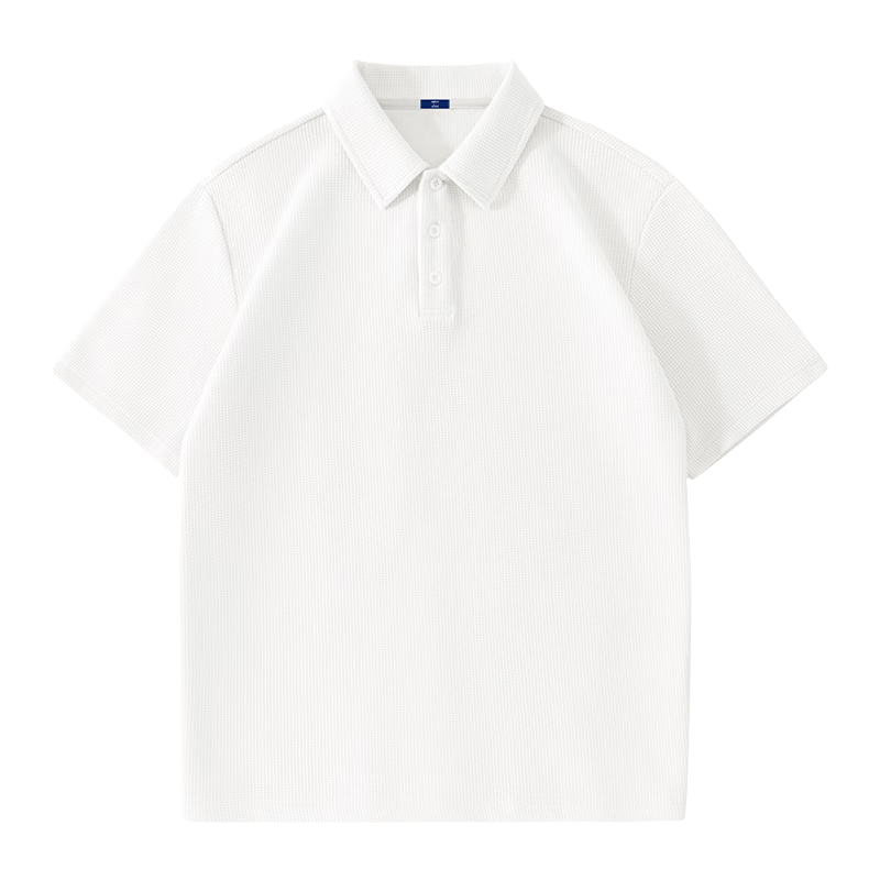 GENIOLAMODE Men's Polo Shirt Short Sleeve Summer Heavyweight 220G Waffle Texture High-End T-Shirt White XL