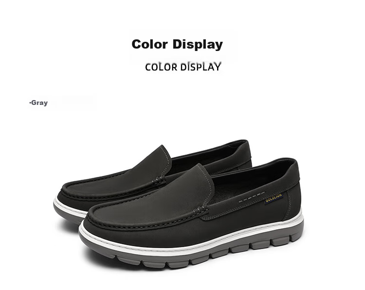 Goldlion Men's Shoes, Classic Fashion Casual Shoes, Comfortable Breathable Slip-On Loafers, G527510029RRB, Gray, Size 38 9