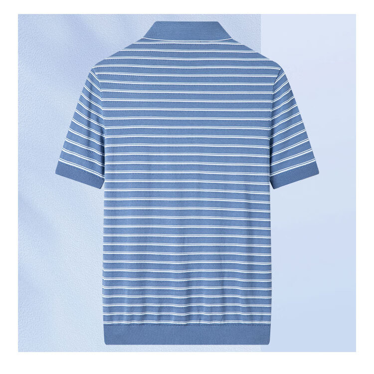 MONTAGUT Summer POLO Shirt Short Sleeve Striped Men's Mulberry Silk Skin-Friendly Breathable Cool Casual T-Shirt, Tea Brown, L/50 7