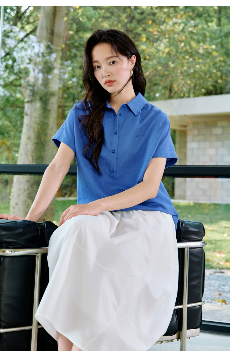 INMAN Linen Simple Commuter Shirt, Summer Women's Wear, Versatile French Style Loose Slimming Short-Sleeve Blouse, Pearl White, S 11