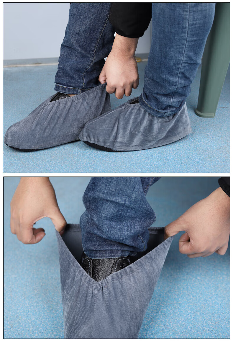 Andaton Fleece Shoe Covers Thickened Wear-Resistant Non-Slip Indoor Reusable Foot Covers for Men and Women Large Size Gray Fleece 3 Pairs Anti-Slip Model 1
