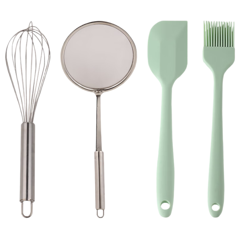 BJ Silicone Scraper, Oil Brush, Egg Beater, Stainless Steel Strainer, Spatula, Four-In Set, Baking Tools
