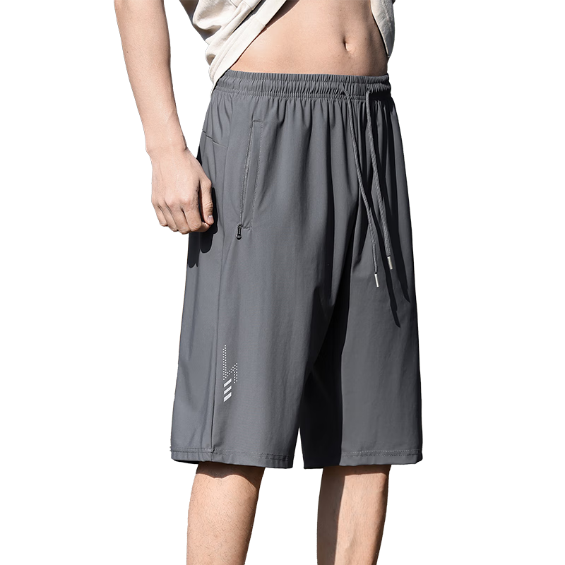 EASTERN CAMEL Men's Ice Silk Shorts Summer Outdoor Cooling Breathable Stretch Sports Knee-Length Trendy Loose Casual Pants