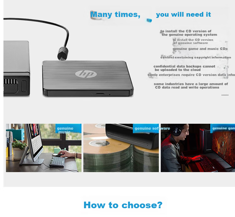 Huipu (HP) External USB Optical Drive, Server Laptop Desktop Ultra-Thin Portable Dedicated External Optical Drive DVD-R/W Burner, Black Model 3