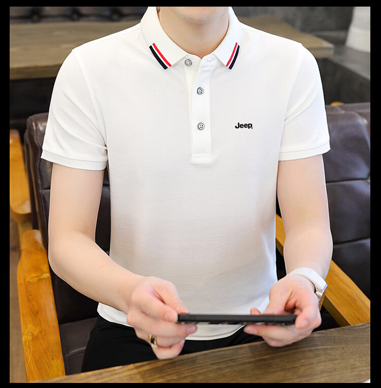 JEEP Short-Sleeve T-Shirt for Men, Summer Business Casual Polo Undershirt, Loose-Fitting Men's Clothing 6619, Off-White, M 8