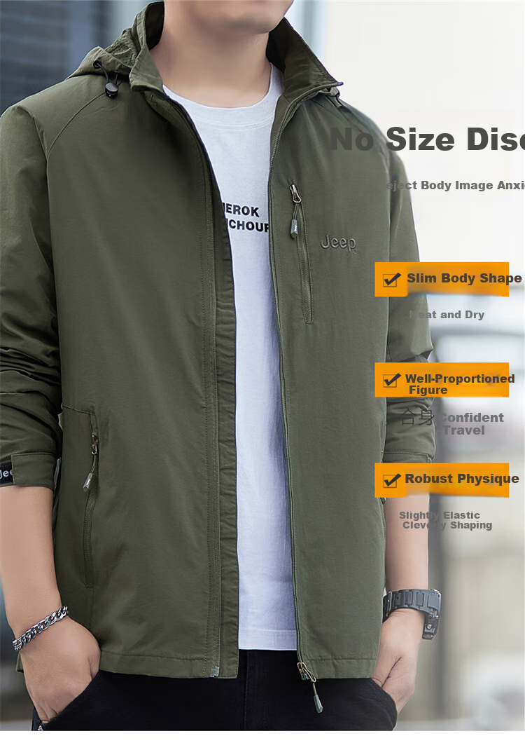JEEP Men's Jacket, Spring And Autumn Loose-Fitting Hooded Trendy Casual Clothing, Blue, 3XL 3